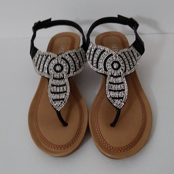 Melly Shoes - Melly Black T-Strap Sandals Platform Low Wedge Size 7